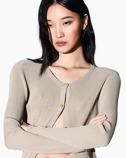 Fitted cardigan in recycled viscose knit