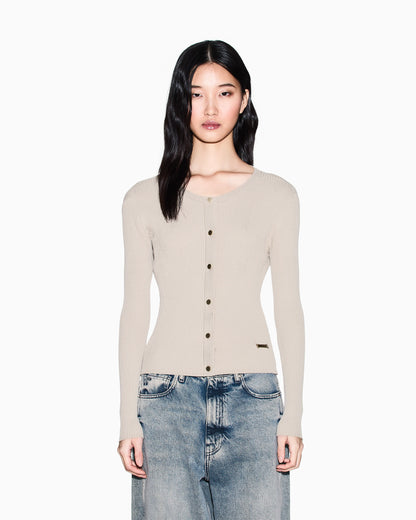 Fitted cardigan in recycled viscose knit