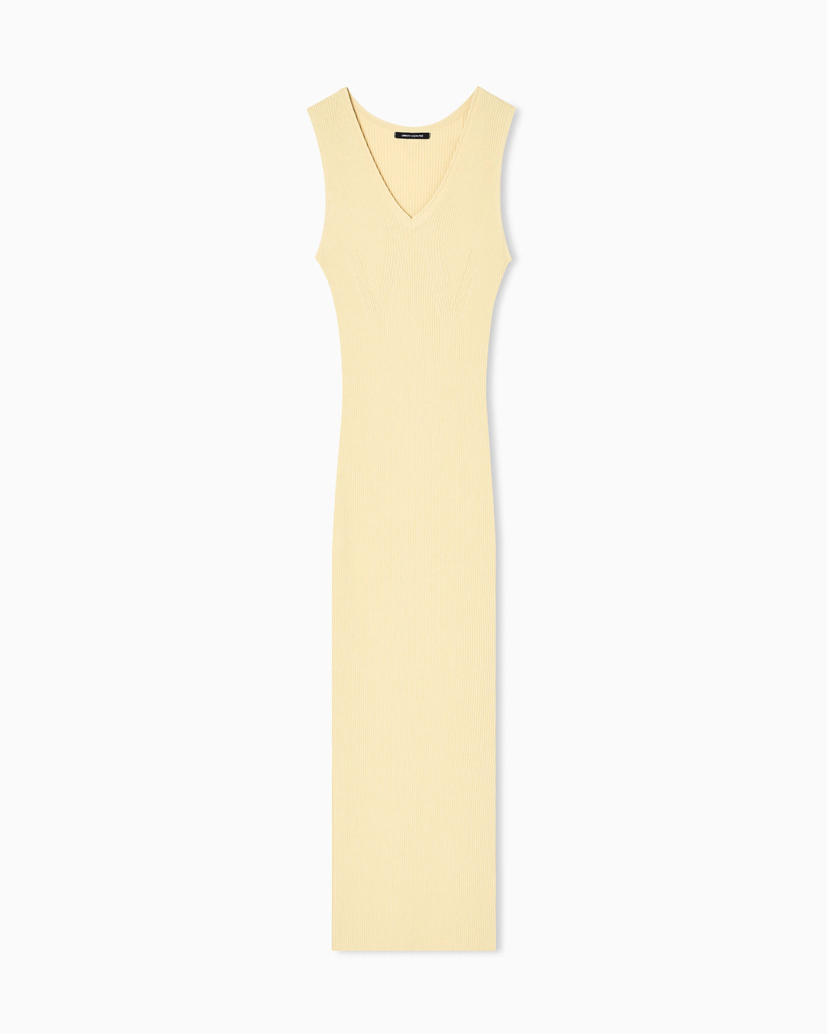 Long dress in openwork knit with V-neck
