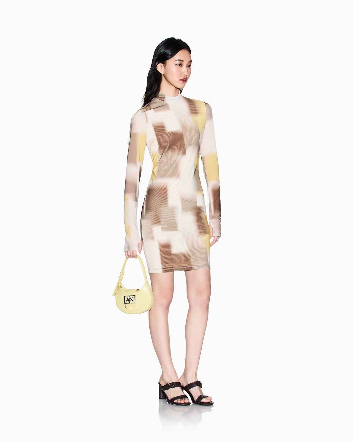 Long sleeve mesh midi dress