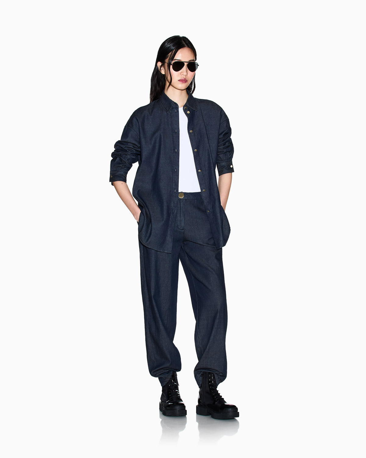 Chambray fabric trousers