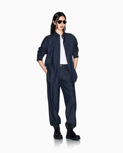 Chambray fabric trousers