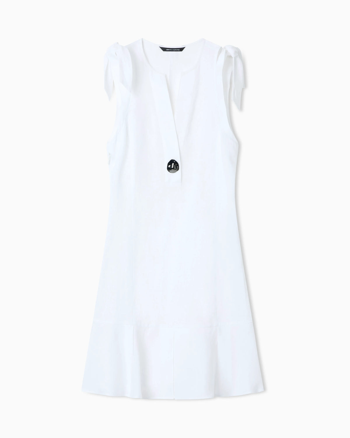 Short Linen Poplin Dress with Button and Bows