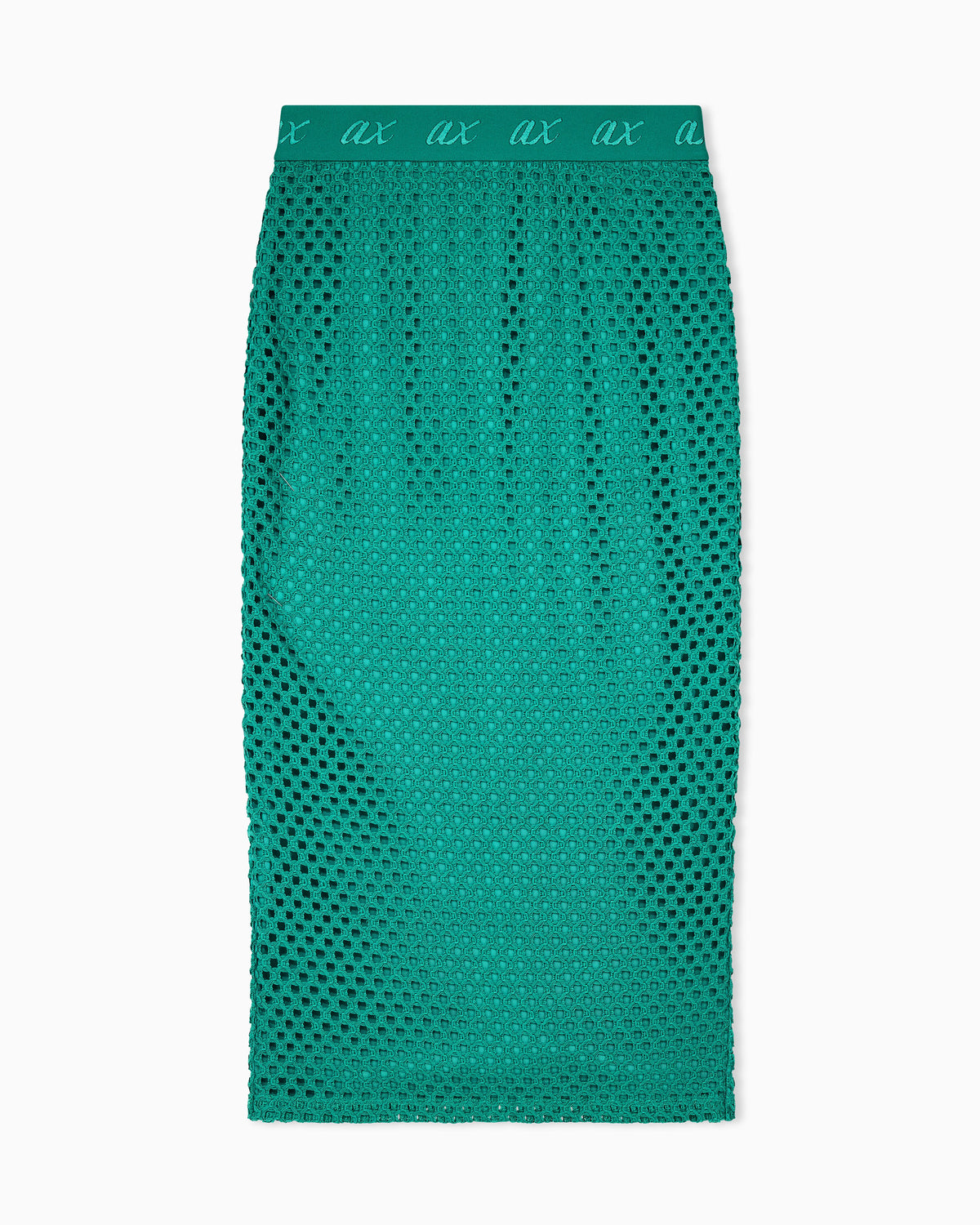 Mesh midi skirt in cotton lace with a logo waistband