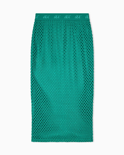 Mesh midi skirt in cotton lace with a logo waistband