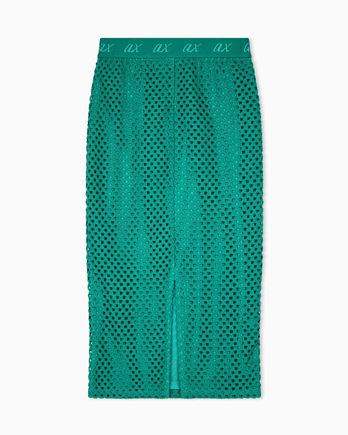 Mesh midi skirt in cotton lace with a logo waistband
