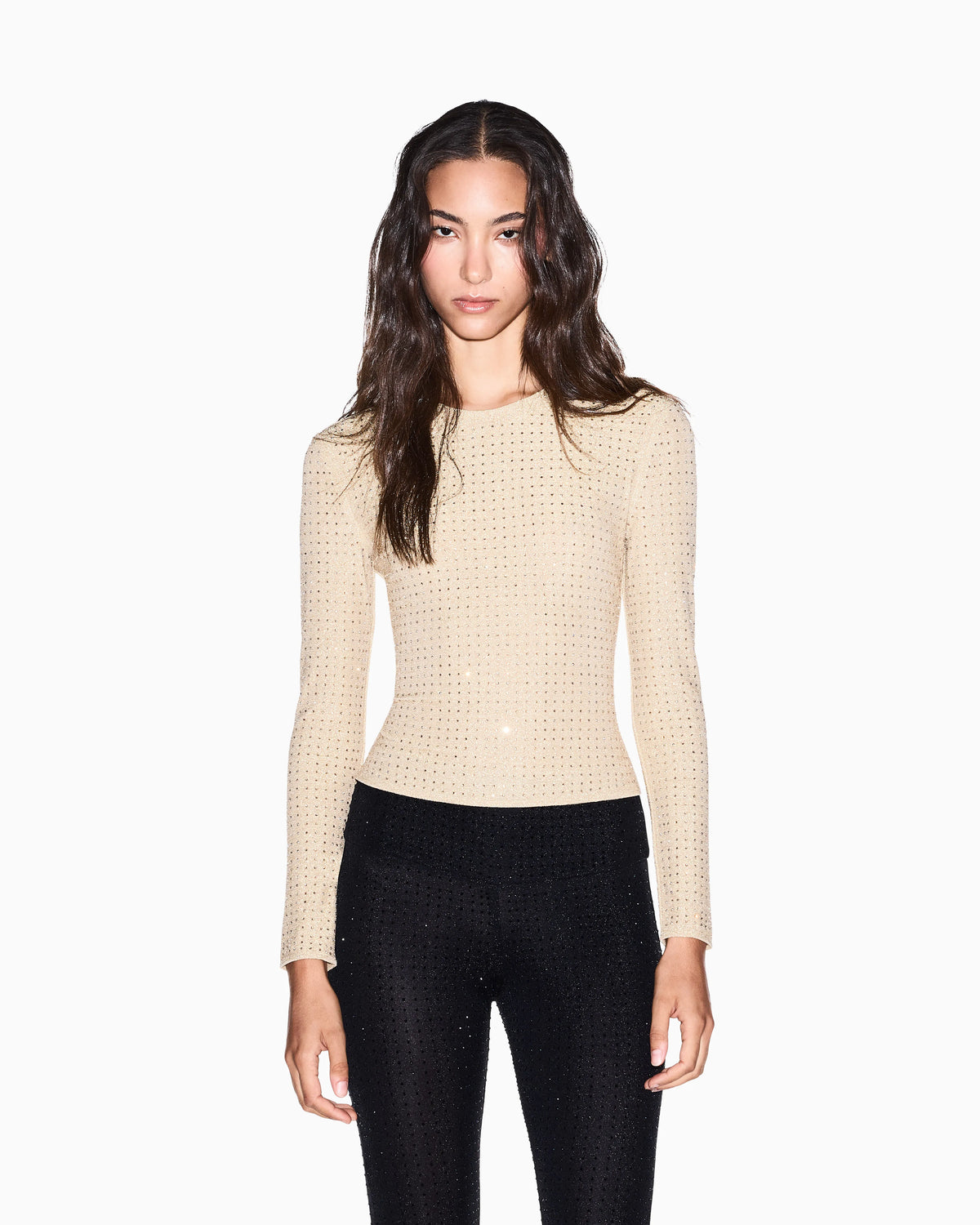 Slim-fit jumper in nylon jersey with strass