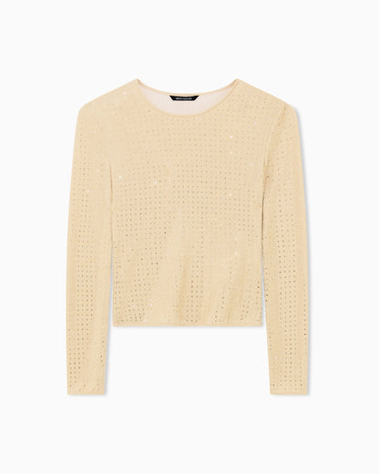 Slim-fit jumper in nylon jersey with strass
