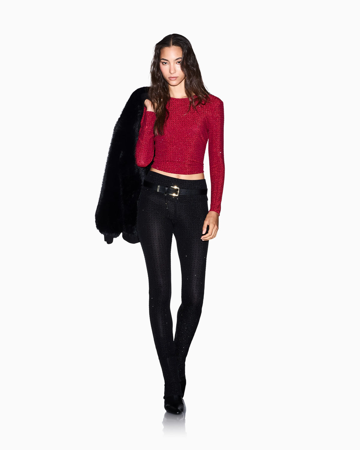 Slim-fit jumper in nylon jersey with strass