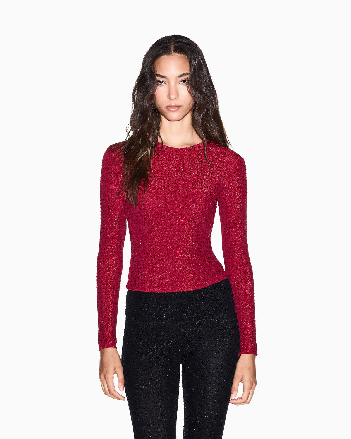 Slim-fit jumper in nylon jersey with strass