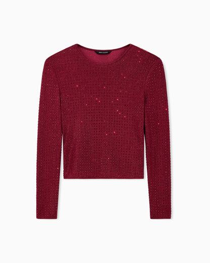 Slim-fit jumper in nylon jersey with strass