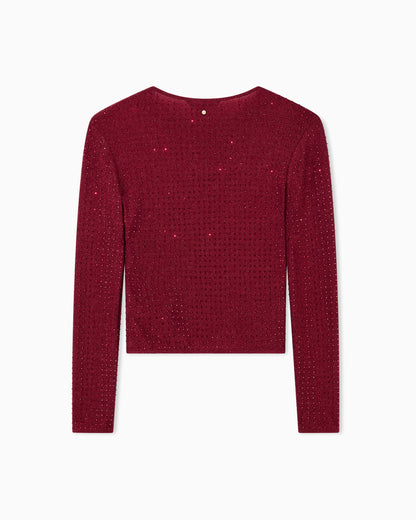 Slim-fit jumper in nylon jersey with strass