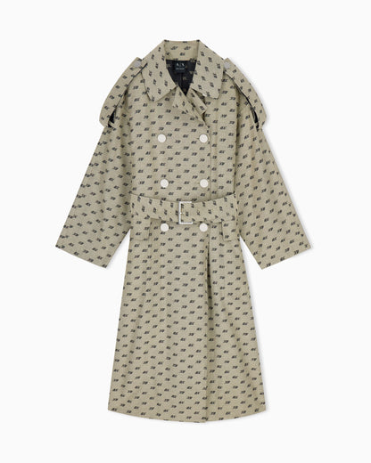 Trench coat in cotton with allover jacquard
