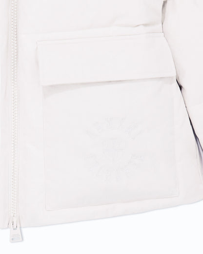 Quilted nylon twill puffer jacket with a high collar