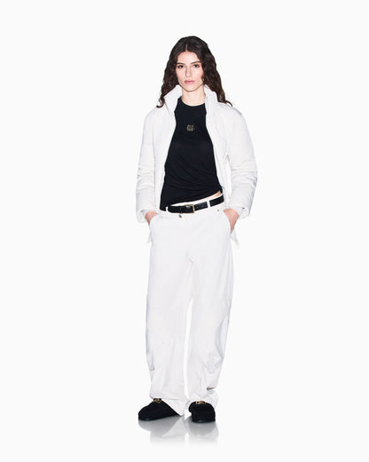 Quilted nylon twill puffer jacket with a high collar