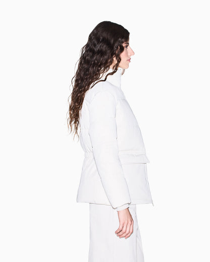 Quilted nylon twill puffer jacket with a high collar