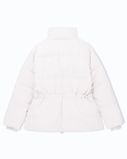 Quilted nylon twill puffer jacket with a high collar