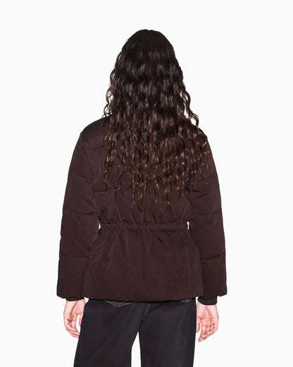 Quilted nylon twill puffer jacket with a high collar