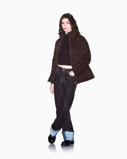 Quilted nylon twill puffer jacket with a high collar