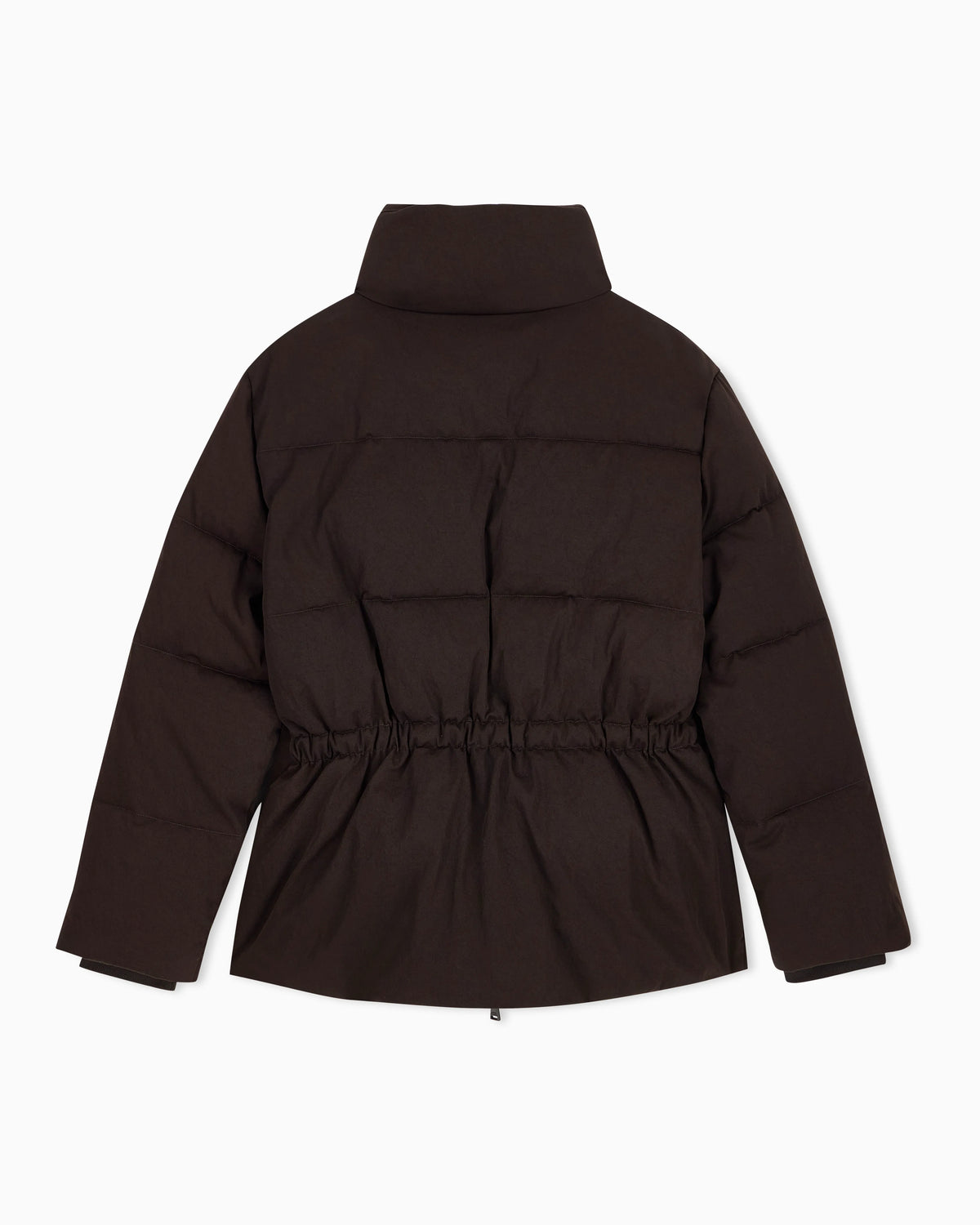 Quilted nylon twill puffer jacket with a high collar