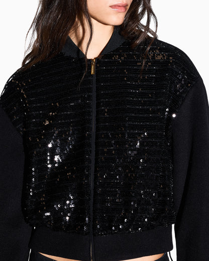 Full-zip bomber jacket with a sequin front panel