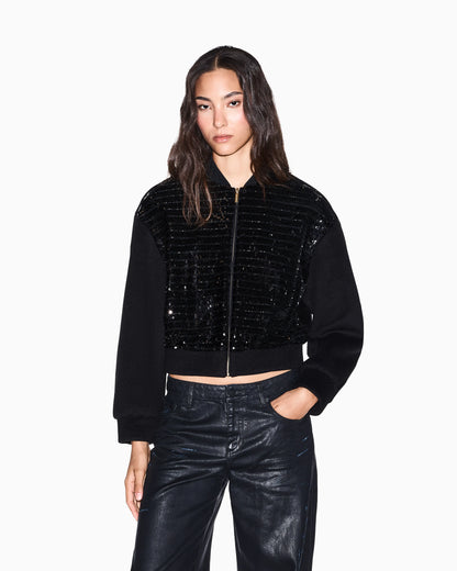 Full-zip bomber jacket with a sequin front panel