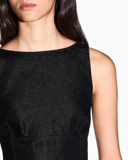 slim fit dress in rigid cotton denim with metallic yarn