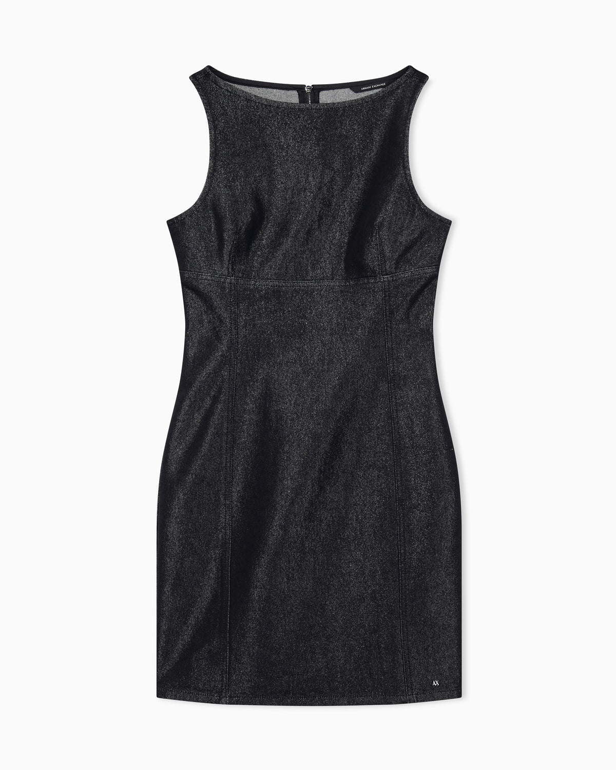 slim fit dress in rigid cotton denim with metallic yarn