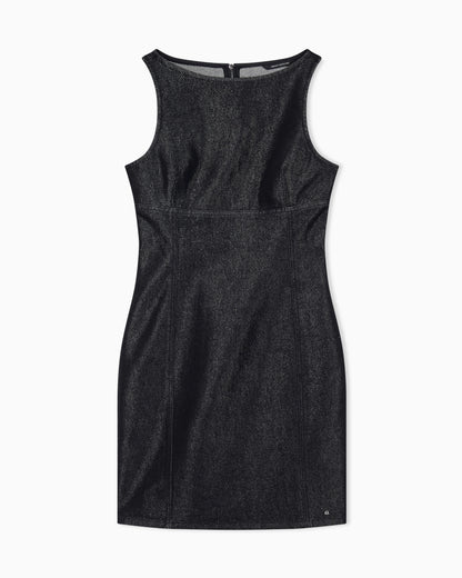 slim fit dress in rigid cotton denim with metallic yarn