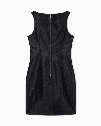 slim fit dress in rigid cotton denim with metallic yarn