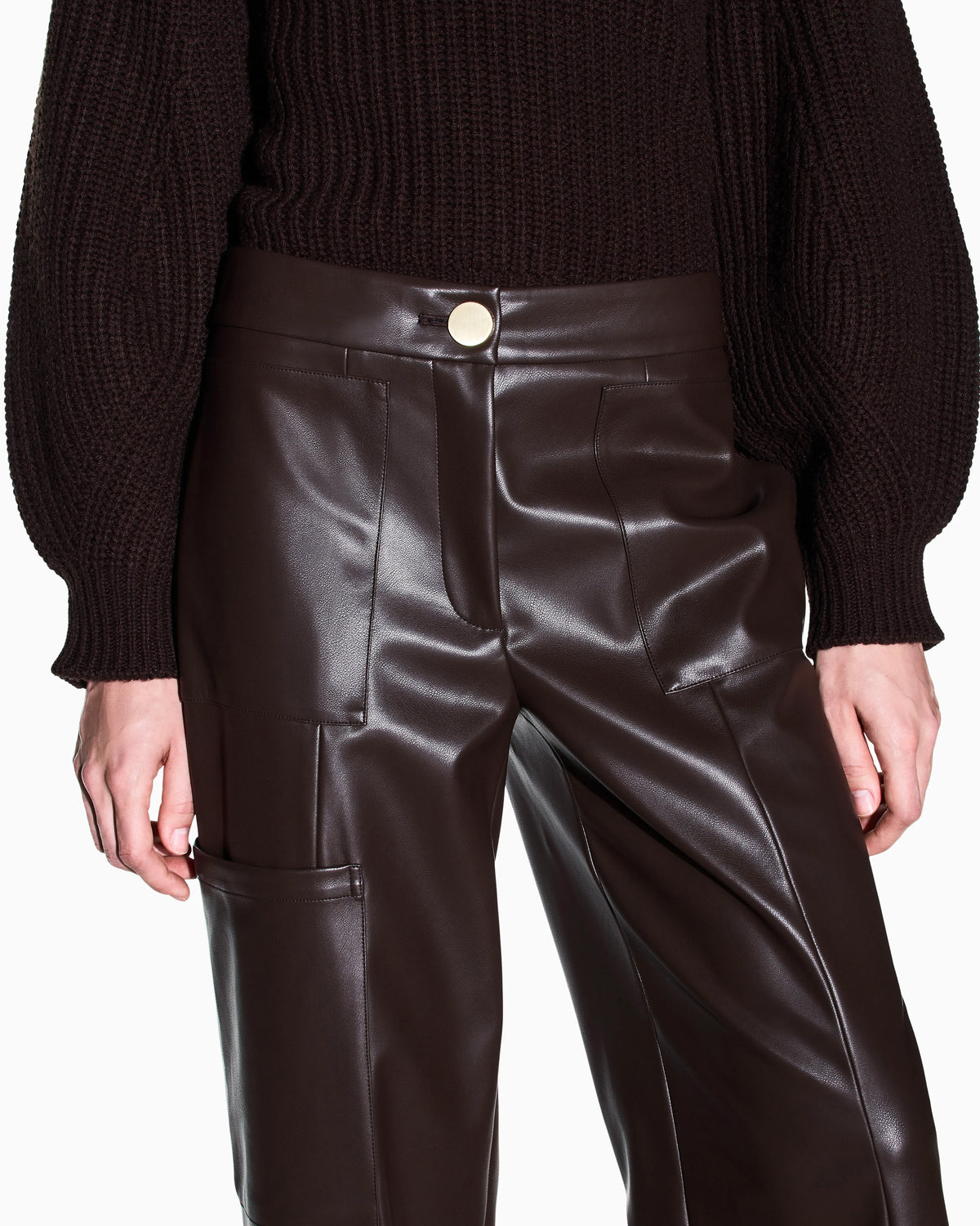 Oversized fit trousers in a coated fabric with rib details