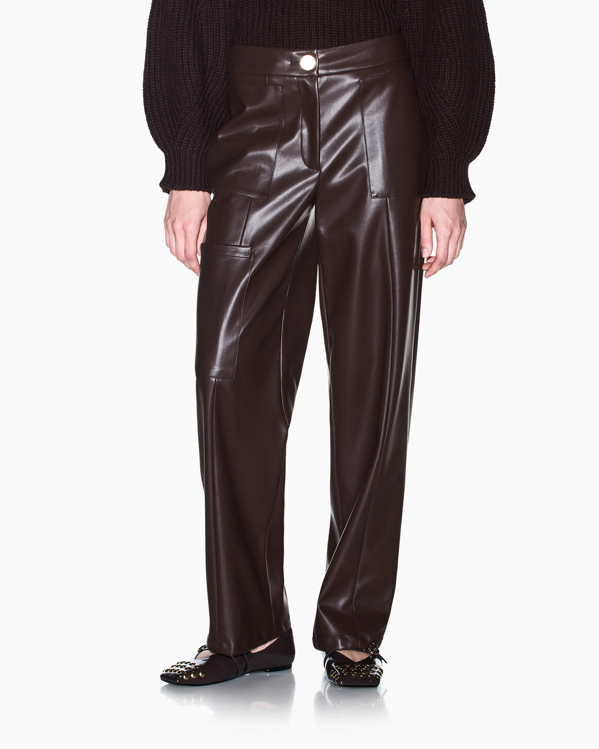 Oversized fit trousers in a coated fabric with rib details