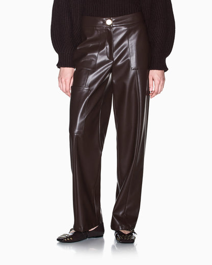 Oversized fit trousers in a coated fabric with rib details