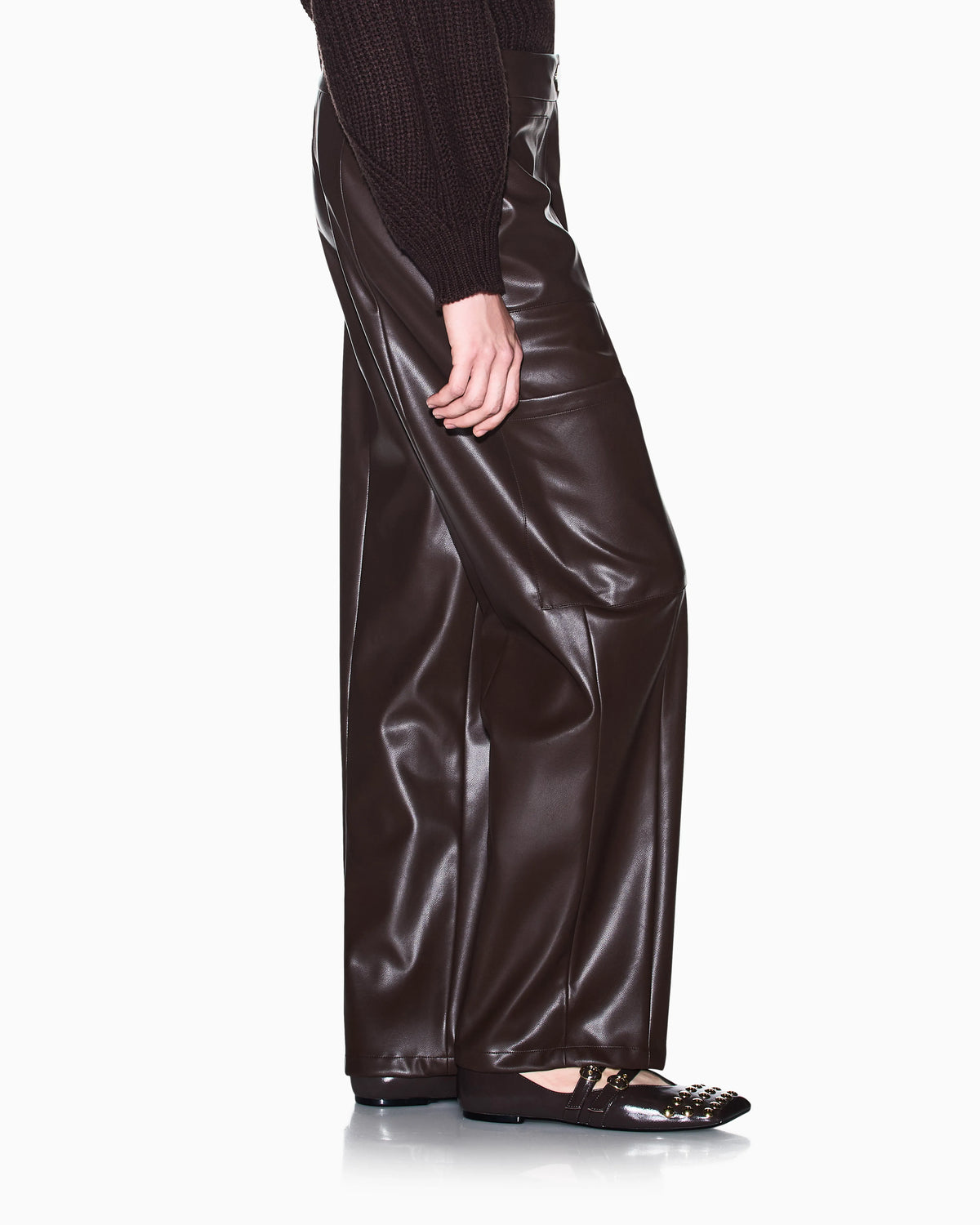 Oversized fit trousers in a coated fabric with rib details