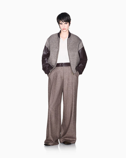 relaxed fit trouser in herringbone virgin wool and silk