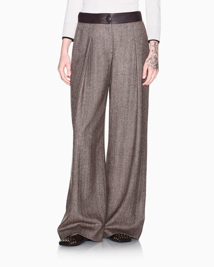 relaxed fit trouser in herringbone virgin wool and silk
