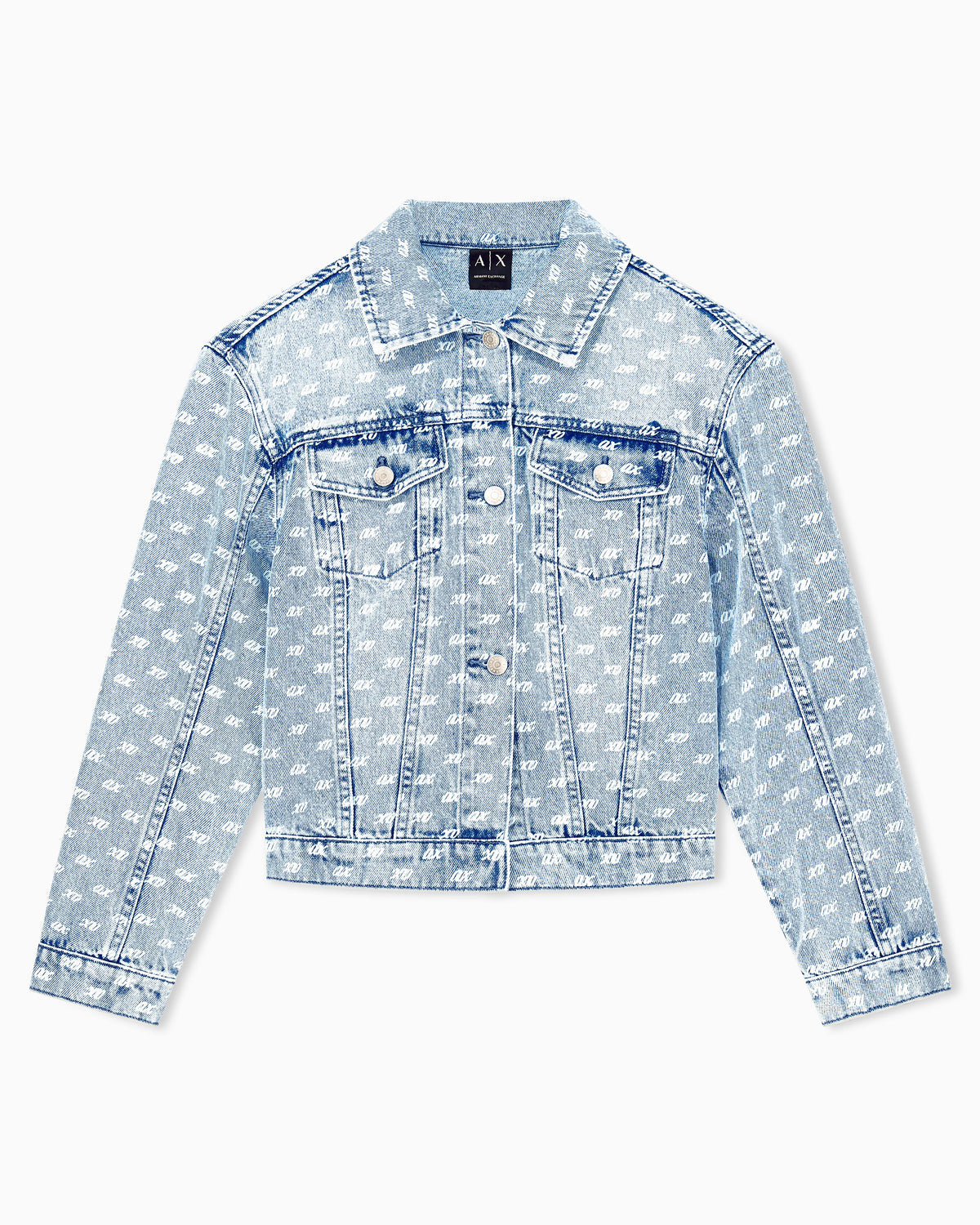Regular fit blouson jacket in rigid denim with allover print