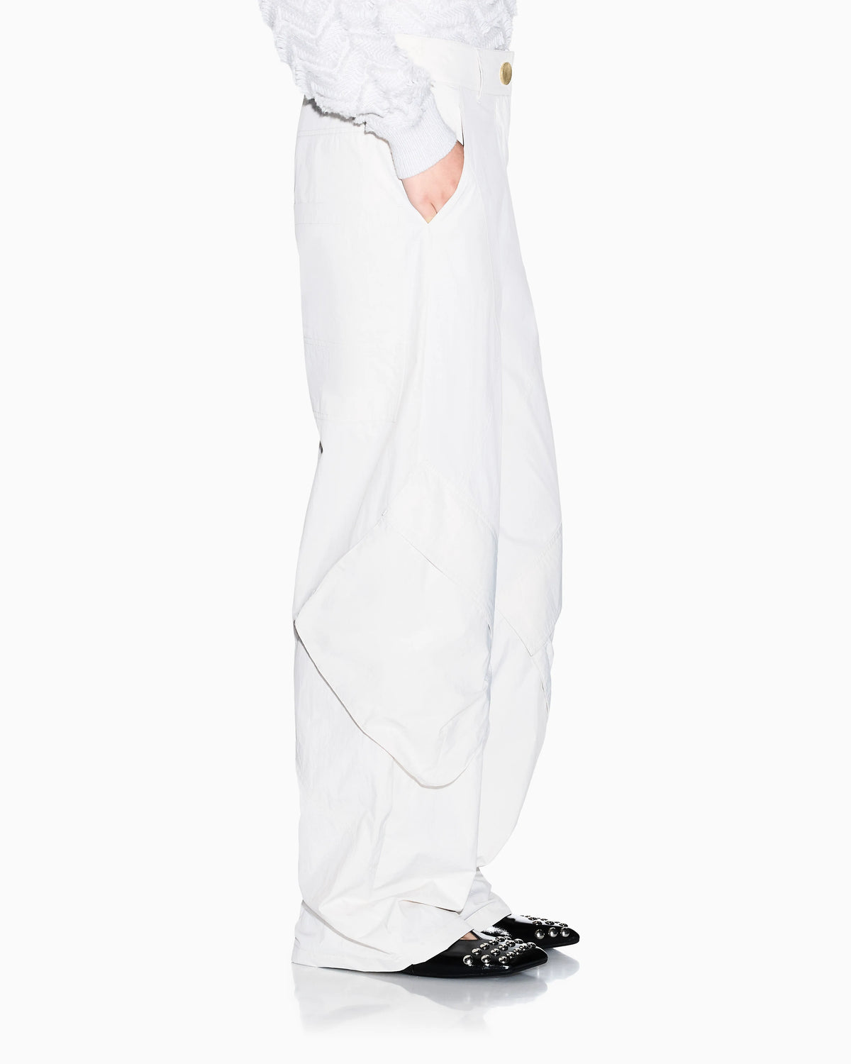 Oversized trousers in crinkle nylon with down padding