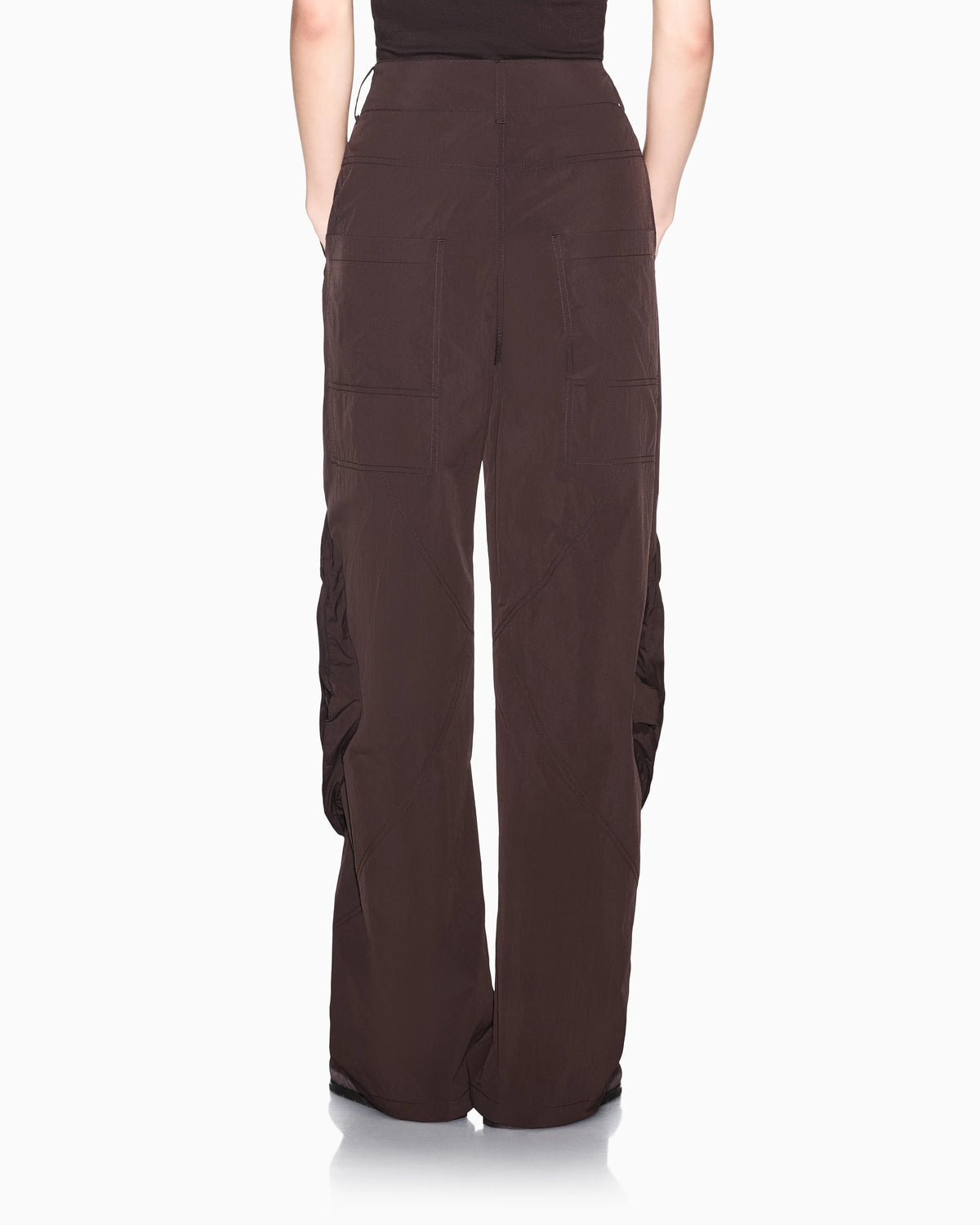 Oversized trousers in crinkle nylon with down padding
