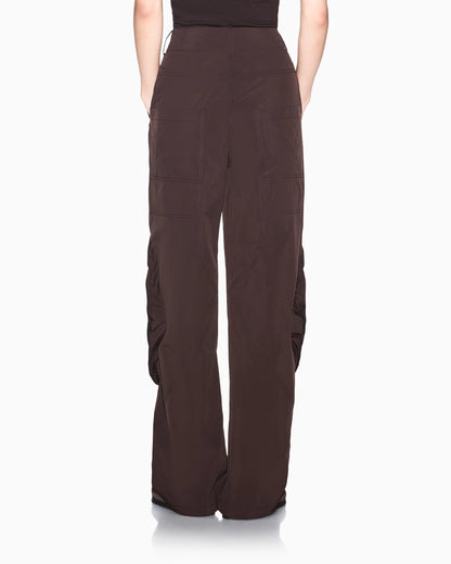 Oversized trousers in crinkle nylon with down padding