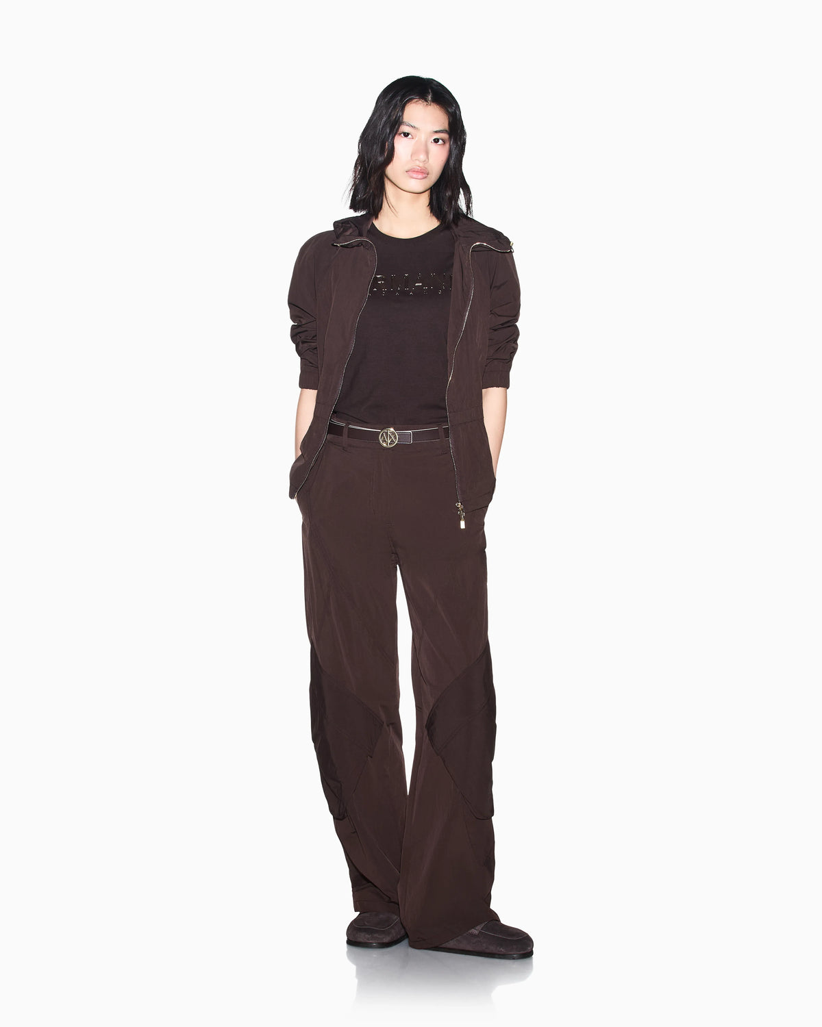 Oversized trousers in crinkle nylon with down padding