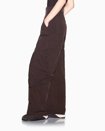 Oversized trousers in crinkle nylon with down padding