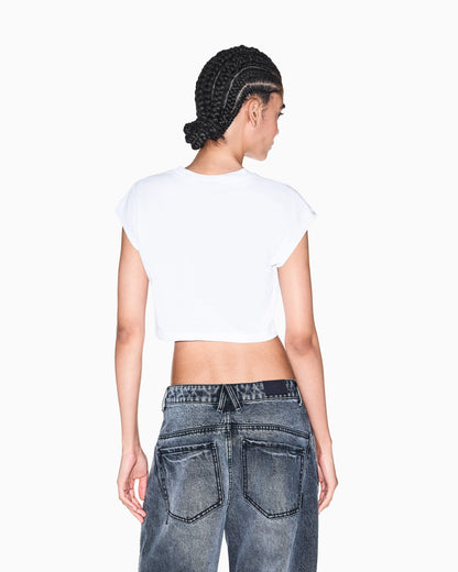 Cropped crew neck t-shirt in organic cotton jersey