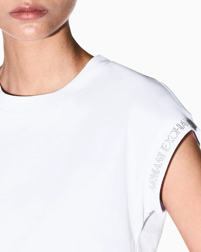 Cropped crew neck t-shirt in organic cotton jersey