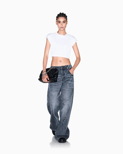 Cropped crew neck t-shirt in organic cotton jersey