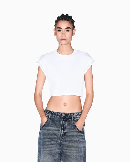 Cropped crew neck t-shirt in organic cotton jersey