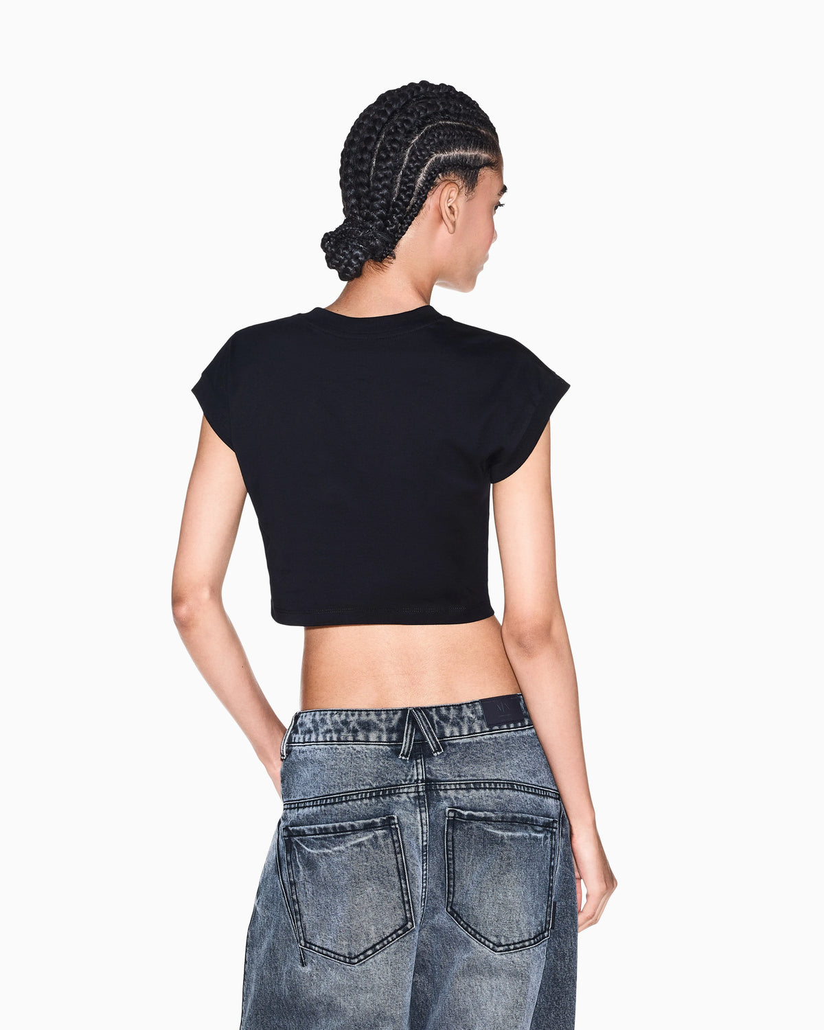 Cropped crew neck t-shirt in organic cotton jersey