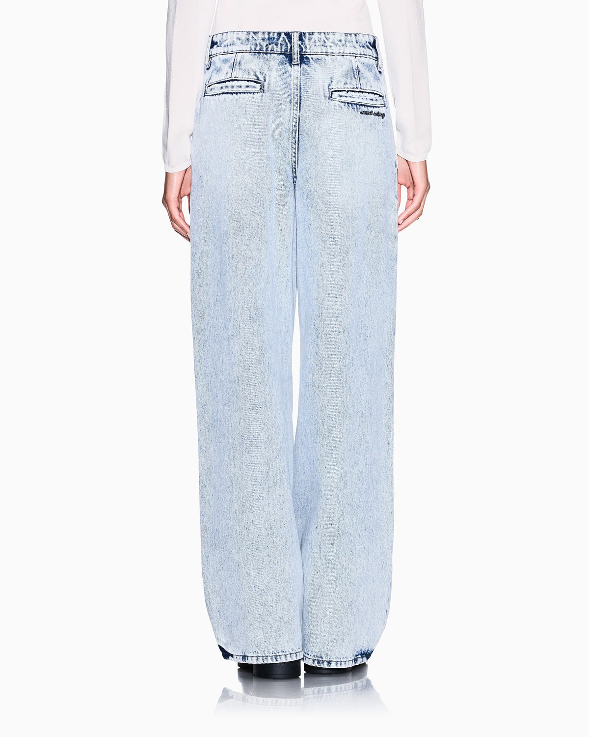 High-waisted wide-leg cotton denim jeans with welt pockets