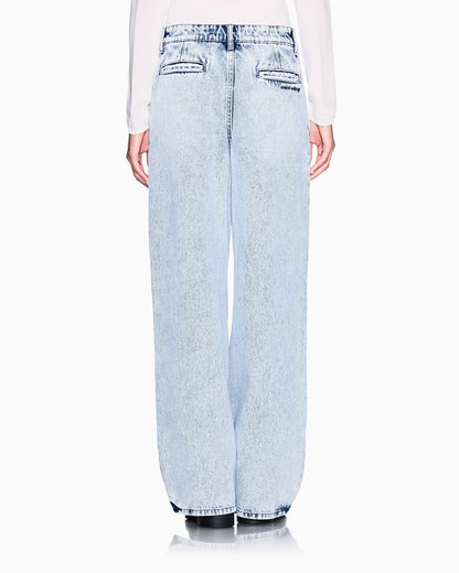 High-waisted wide-leg cotton denim jeans with welt pockets