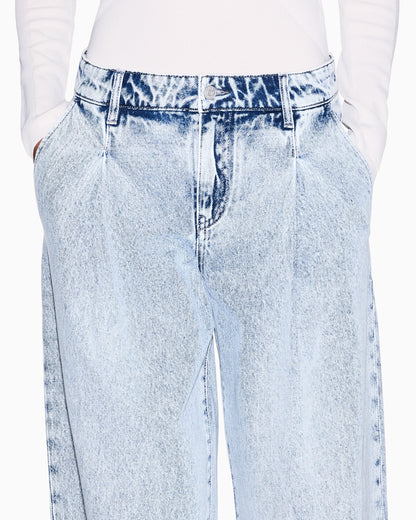 High-waisted wide-leg cotton denim jeans with welt pockets